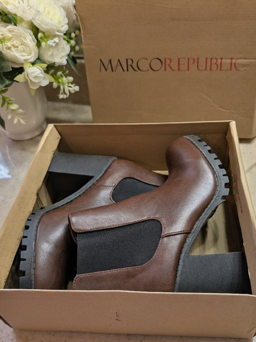 Marco Republic Block Heel Brown Booties NIB Size 9